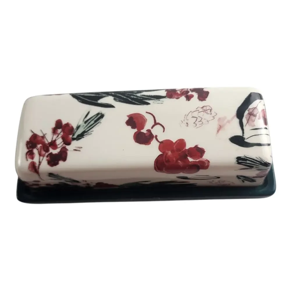 Anthropologie Holly & Pear Covered Butter Dish Glazed Stoneware
